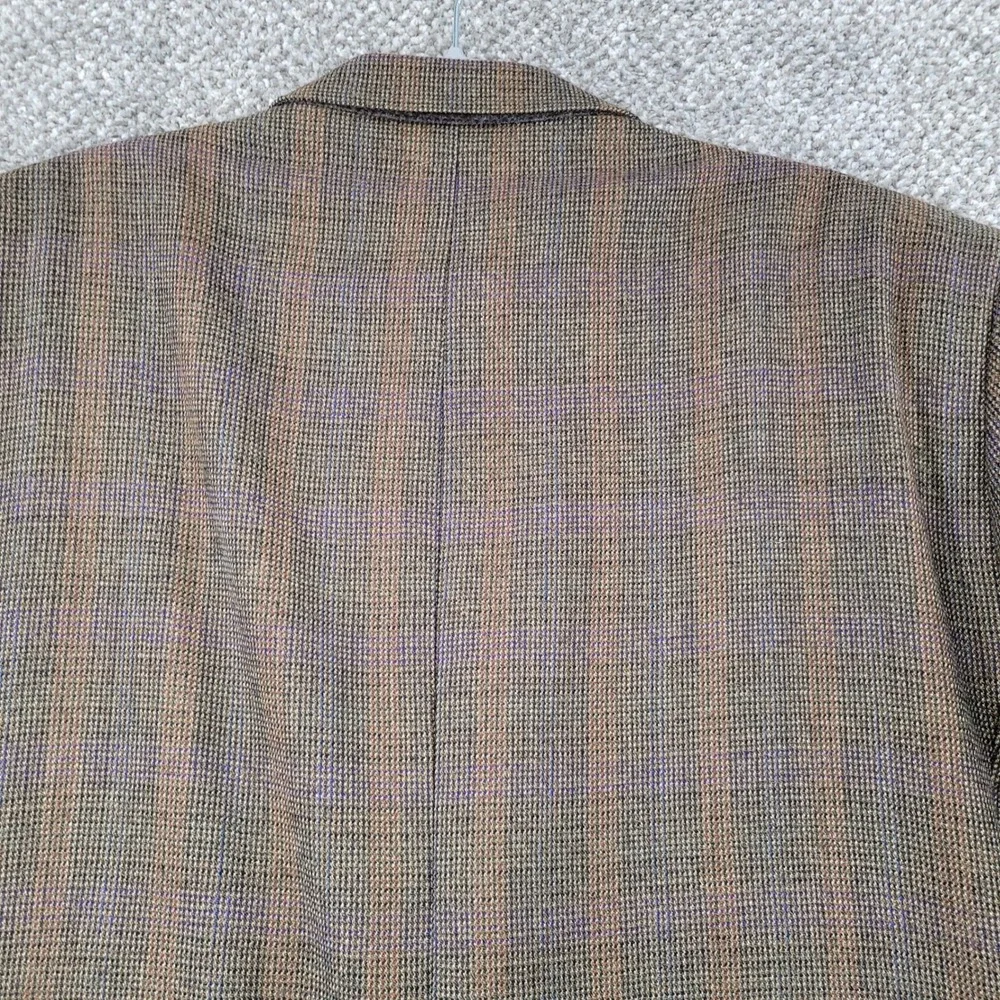 Cremieux Mens 52L Brown Plaid 100% Wool 2 Button Blazer Sport Coat Made Canada
